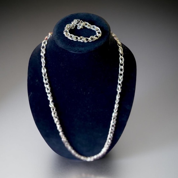 Monet silver double links with texture necklace and bracelet Vintage - Picture 11 of 13